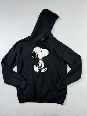 Snoopy Hoodie Sweatshirt Embroidered Licensed Peanuts Women's Black Size M
